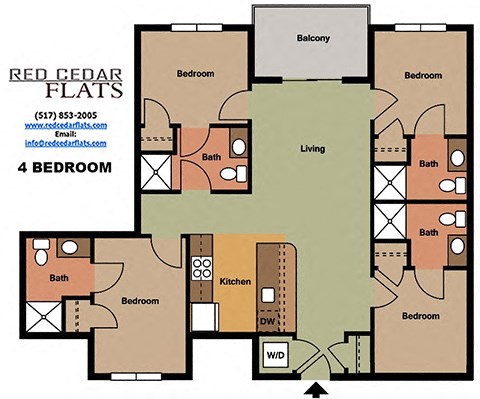 Floor plan for 4 beds, 4 baths, 1252 sqft